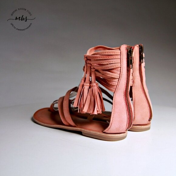 Jeffrey Campbell Glady Leather Tassel Zip Toe Loop Sandals Orange Women Size 3 - Picture 6 of 14